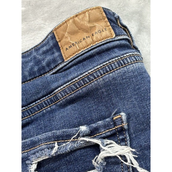 American Eagle Jeans Women Plus Sz  16 Short Blue Jegging Distressed Stretch - Picture 5 of 14